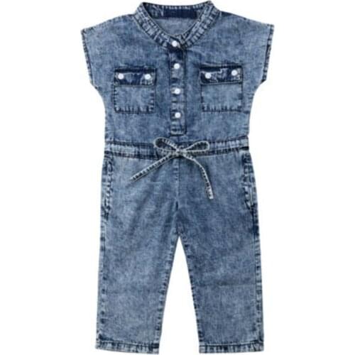 Focusnorm Fashion Toddler Baby Kids Girl Denim Overall Romper Sleeveless Solid Jumpsuit Outfits Clothes