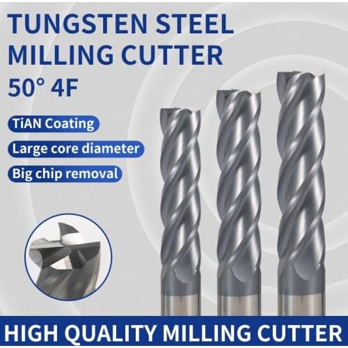 End Mill HRC50 4 Flute 4mm 6mm 10mm 16mm 20mm Alloy Carbide Milling Tungsten Steel Milling Cutter End Mill CNC tool