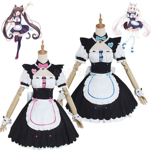 Anime NEKOPARA Cosplay Costume Halloween Lolita Women Girls Chocola Vanilla Maid Dress Full Sets Wig Cosplay Clothes C138M75