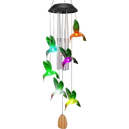 Creative Solar Wind Chime Light Color Hummingbird Aluminum Tube LED Outdoor Wind Chime Fashion Garden Corridor Art Deco Gift