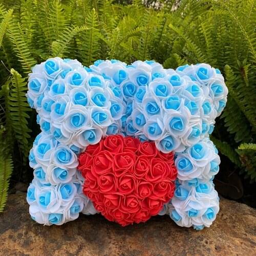 2021 DropShipping 30cm Rose Bear Heart Artificial Flower Rose Teddy Bear For Christmas Gift