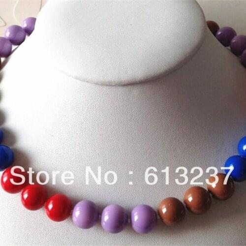 Multicolor 12mm artificial shell baking paint glass round beads chains necklace for women jewelry making 18inch GE4124