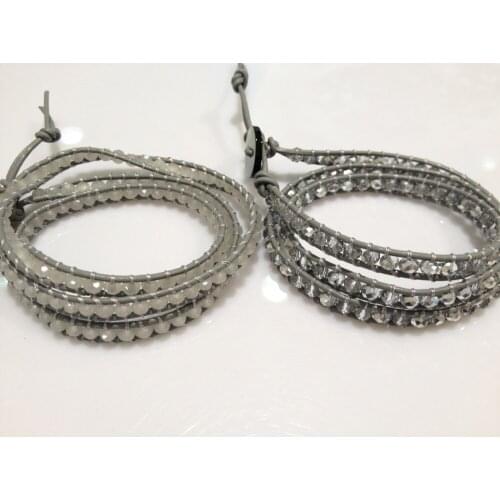 Trendy crystal bracelet multilayer weaving leather 3 wrap bracelet adjusted size fashion free shipping