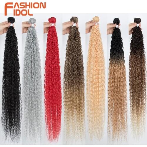 FASHION IDOL Kinky Curly Ponytail Hair Bundles 34 Inch 100g Soft Long Synthetic Hair Weave Ombre Brown Blonde Hair Extensions