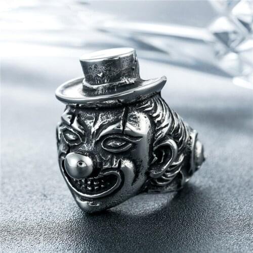 Men Stainless steel Retro personality Quality Design Clowns Biker Ring