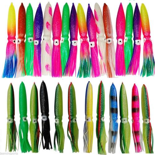12pcs/lot 12/15/18cm Soft Fishing Lures Saltwater Octopus Squid Skirt bait for Tuna fishing rig Lure