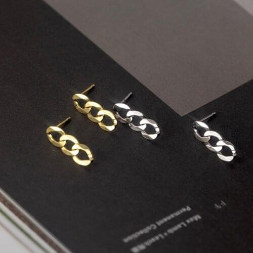 Authentic 925 Sterling Silver Jewelry Gold Hollow Chain Earrings Ear Stud Piercing C-G9785