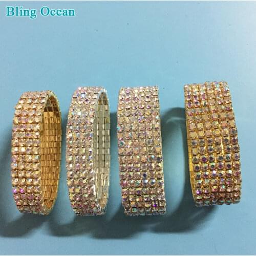 Silver Plated Iridescent Rhinestone Crystal Stretch Bracelet Wedding Bridal PromBangle Wristband