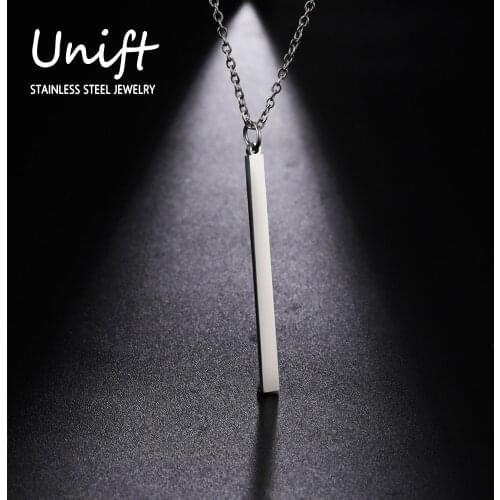 Unift Simple Solid Long Rectangular Necklace for Women Men Minimalist Pendant Stainless Steel Jewelry Birthday Gift for Friend