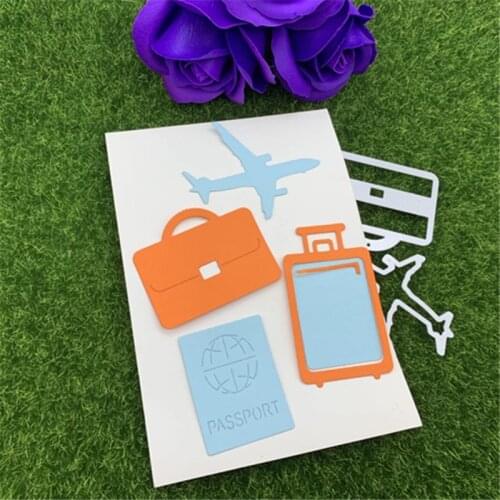 Travel around the world by plane with luggage and computer hand embossed DIY album scrapbook greeting card decoration metal cutt