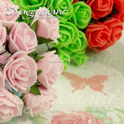 Sale!!! 2.5cm Head Multicolor PE Rose Foam Mini Flower Bouquet Solid Color/Scrapbooking Artificial Rose Flowers(144pcs/lot)