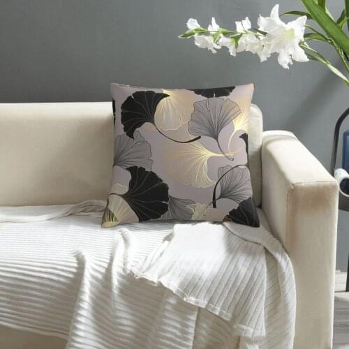 Luxury Black Gold Ginkgo Biloba Pattern pillowcase printed cushion cover sofa waist pillow pillow cover