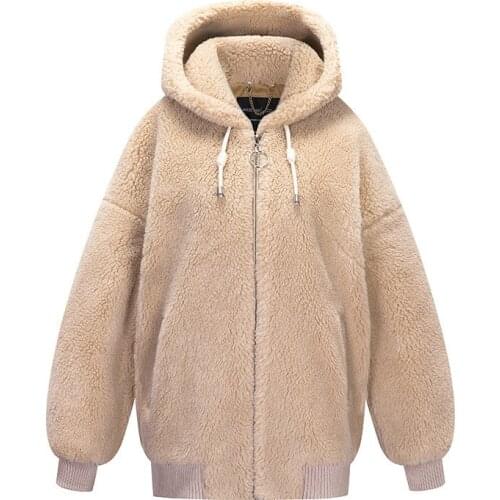 Woolen Cloth Coat Winter Womens New Teddy Bear Coat Particle Sheep Shearing Warm Loose Plus-sized Hooded Fashion Tops
