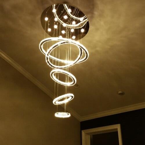 LED Five-ring beautiful crystal pendant light for hotel villa lighting free delivery pendant lamp Including bulb