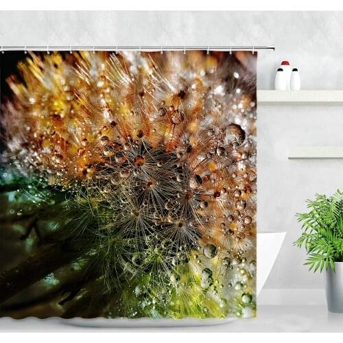 Dewdrop Dandelion Shower Curtains Fabric Bathtub Screen White Flowers Natural Rural Scenery Modern Bathroom Decor Hooks Curtain