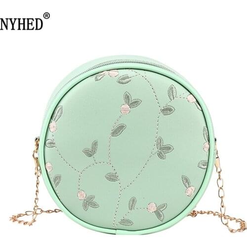 NYHED New Circular Small Handbag For Women Fashion embroidery Summer Mini Chains Shoulder Bag Girl Purse