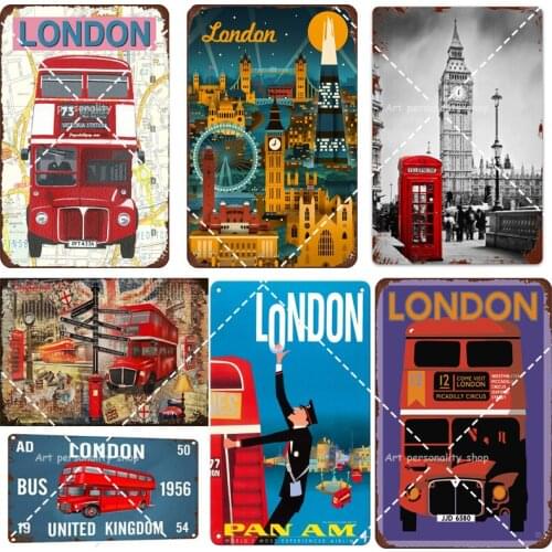Tin Metal Sign Plaque Bar Pub Vintage Retro Wall Decor Poster LONDON Red BUS 22