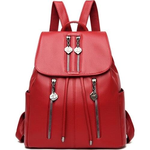 Women Leather Backpacks High Quality Sac A Dos Female Bagpack Ladies Vintage Back Pack Solid Travel Rucksacks for Girls Mochilas