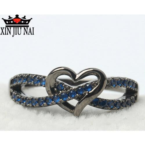 2020 new fashion simple design black gold romantic heart-shaped female diamond ring sapphire women jewelry Valentines Day gift