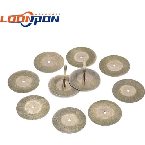 10pcs Diamond dremel Cutting Disc 20-35mm dremel accessories Stone Jade Glass Fit Rotary Tool Dremel Drill Tool with Two Mandrel