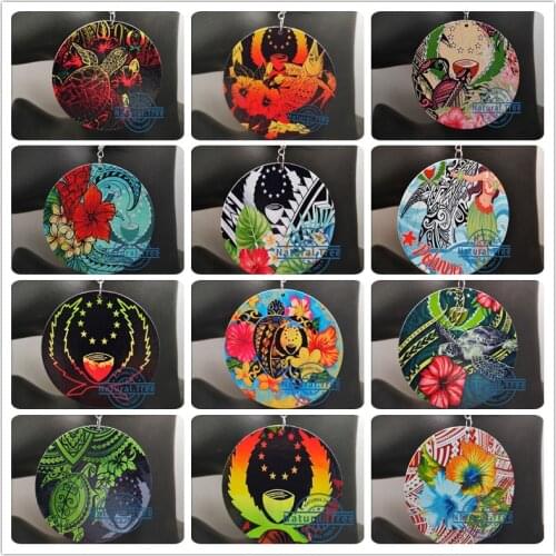 Free Shipping! newest Pohnpei State Flag Earrings For Women Wooden Earrings