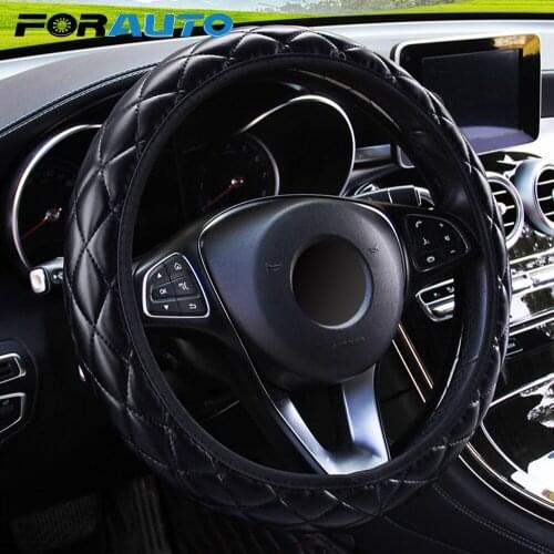 FORAUTO 37-38CM Diameter Steering Wheel Cover PU Leather Crystal Crown Steering Covers Car-styling Car Interior Accessories