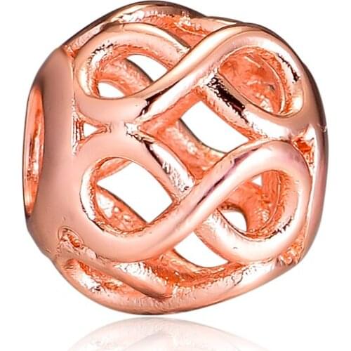 CKK 925 Sterling Silver Sparkling Love Knot Rose Gold Charms Beads Fits Original Bracelets Jewelry Making