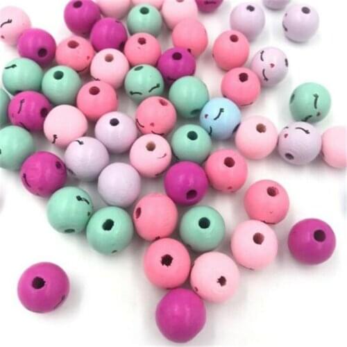 DIY 80PCS Mixed color Wooden Round Painted Smile Face Wood beads jewelry crafts Bead Diameter 14mm Hole Diameter 3mm