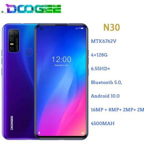 Doogee N30 Smartphone 4GB 128GB 4180mAh Android 10 Mobile Phone 16MP Quad Rear Cameras Full Netcom 6.55" HD+ Screen MT6762V