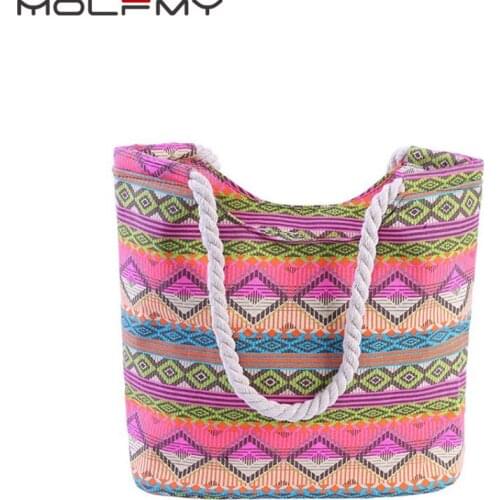 Womens Canvas Handbag Large Hit Color Capacity Shoulder Geometric Print Bags Crossbody Beach Tote Bag Portable Zipper Dropship