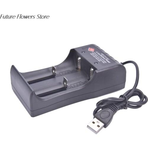 USB 2-Slot Battery Charger USB Plug For 3.7V Rechargeable Battery Black