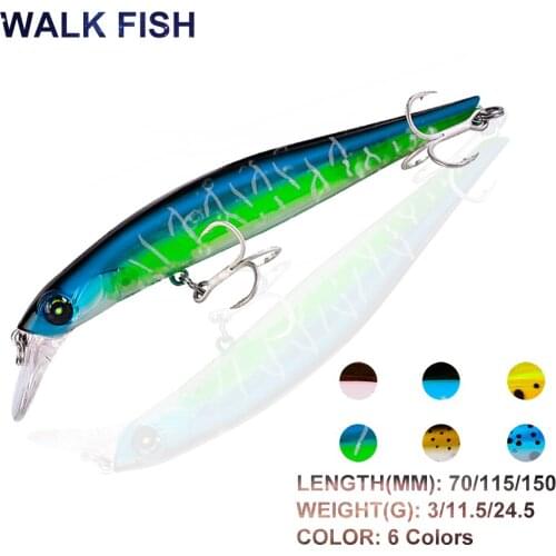 WALK FISH 1PCS 3g/11.5g/24.5g Plastic Minnow Fishing Lure Floating Hard Baits Artificial Wobbler Swimbait With Treble Hooks