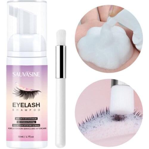 50ml Eyelash Extensions Shampoo Eyelash Extension Glue Eye Lash Cleaning Foam Pump Design No Stimulation Makeup Clean