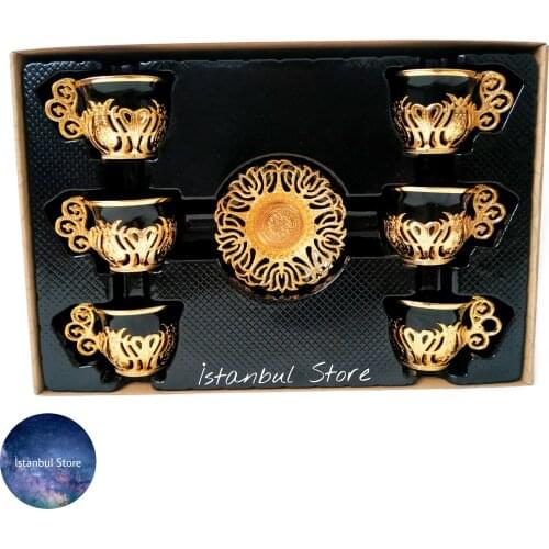 6 Person Coffee Set Black Porcelain Coffee Sets Espresso Set Cup Set Arabian and European Coffee Presentations with Authentic