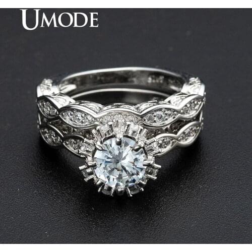 UMODE Women Braided Wedding Rings Sets Eternity Rings Engagement Cathedral Rings Sets Femme Party Girls Luxury Jewelry UR0519