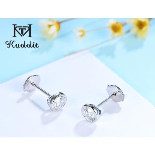 Kuololit Solid 18K 14K 10K White Gold 1CT Moissanite Earrings for Women Bezel Set D VSS Solitaire Pousette Back Earring for Gift