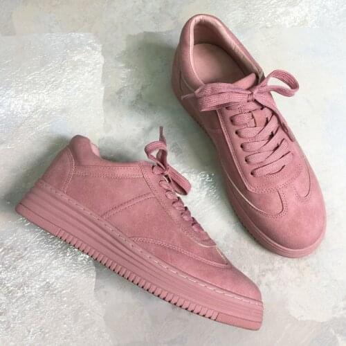 Teahoo Genuine Leather Women Sneakers Fashion Pink Shoes For Women Lace Up White Shoes Creepers Platform Shoes