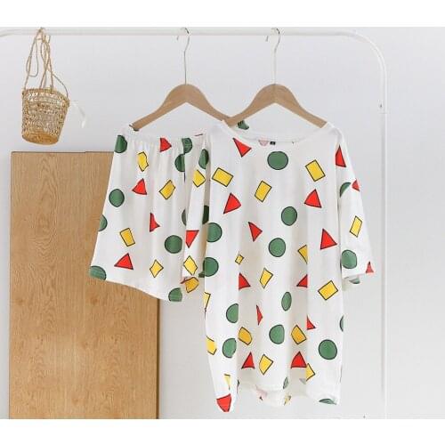 Summer Ladies short-sleeved short home service pajama cartoon thin 2-piece Set Women Sleepwear T Shirt Clothes пижама женская