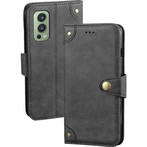 OnePlus Nord 2 5G Retro Magnetic Flip Wallet Leather Capa Case For One Plus Nord2 1+Nord 2 5G Cover Unique Metal Buckle Design