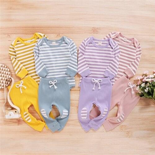 Fashion Newborn Baby Cotton Casual Clothes Set Cute Striped Long Sleeve Rompers+Pants 2pcs Autumn Winter Toddler Infant Outfit