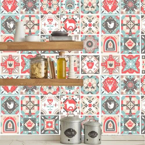 Cartoon Colorful Tiles Wall Stickers Bathroom Childrens room Kitchen Tables Decoration Wallpaper Peel & Stick DIY Art Mural