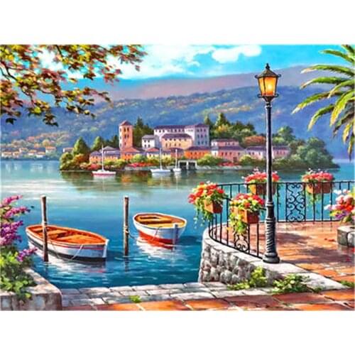 Landscape Town Seaside DIY Embroidery 11CT Cross Stitch Kits Craft Needlework Set Printed Canvas Cotton Thread Wholesale