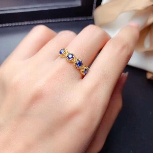 Natural Sapphire Diopside S925 Row Ring Elegant Fine Fashion Charming Wedding Jewelry for Women Free Shipping