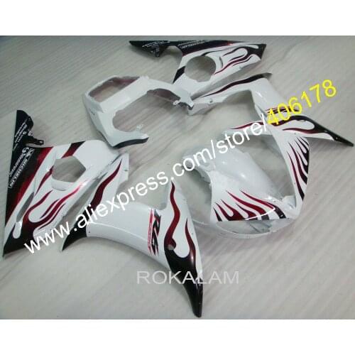 For Yamaha YZF-R6 04 03 YZF R6 Red Flames White YZF600 2004 2003 YZFR6 YZF 600 R6 Fairings (Injection Molding)