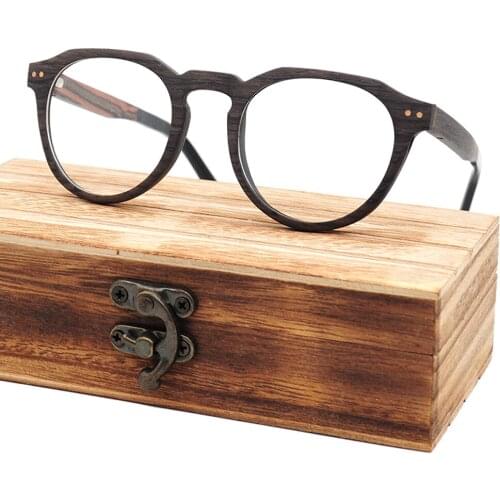 LONSY Round Venner Wooden Glasses Frame Retro Women Men Anti Blue Light Lens Eyeglasses Myopia Optical Eyewear Frame