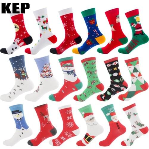Autumn Winter New Soft Warm Combed Cotton Christmas Socks Women Men Couple New Year Santa Claus Tree Snow Elk Happy Socks Gifts