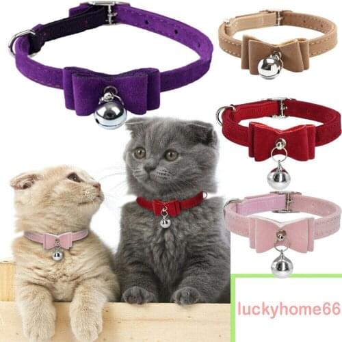 Cat Puppy Collar Kitten Velvet Bow Tie Safety Elastic Bowtie Bell Adjustable XMAS Gift collar perro товары за 1 рубль