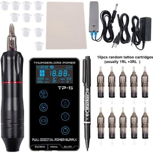 Professional Tattoo Machine Kit TP-5 Power Supply Tattoo Rotary Gun Digital Dual LCD Display Cartridges For Tattoo Artist Gift