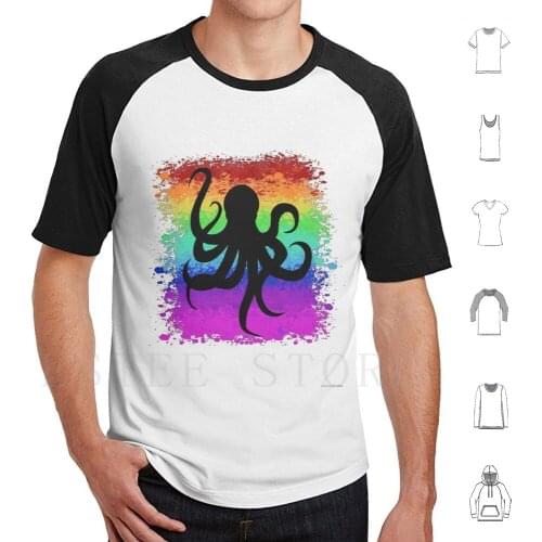 Rainbow Octopus ( Black ) T Shirt Cotton Men Diy Print Octopus Rainbow Octopus Squid Rainbow Pride Tentacle