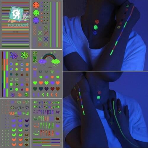 Rocooart Luminous Tattoo Sticker Small Element Light Festival Temporary Fake Tatoo Shine in the dark Waterproof Tattoo